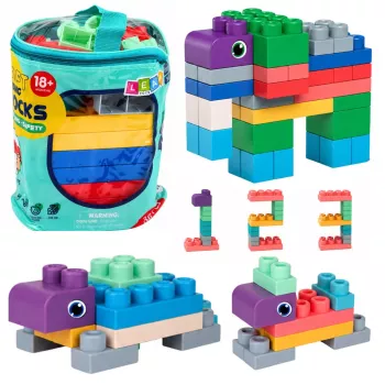 LEAN TOYS Pehmed sensoorsed ehitusklotsid kotis lastele, värvilised, 30 tk