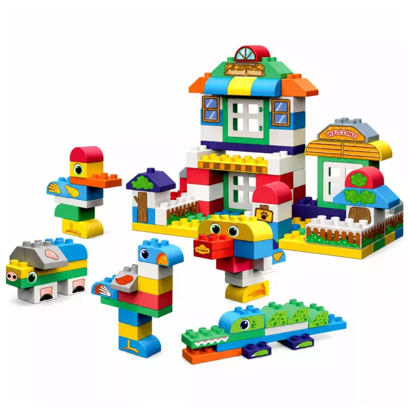 LEAN TOYS Soft Sensory Silicone Construction Blocks Animal House 151 pcs.