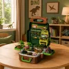 LEAN TOYS Dinosauruste komplekt seljakotis, kohvris, figuurid, õppekaardid, tarvikud, 30 tk.