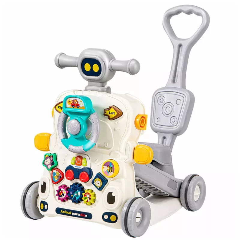 LEAN TOYS Interaktiivne Õppimisratas, Lükkeratas, Laud, Tõukeratas 5 in 1 Hall