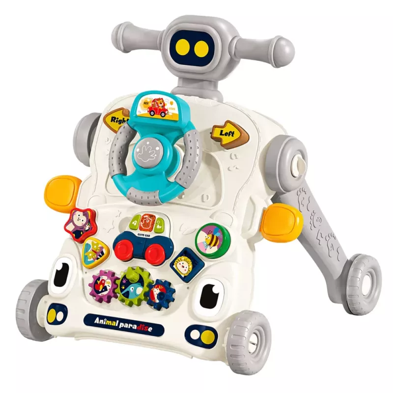 LEAN TOYS Interaktiivne Õppimisratas, Lükkeratas, Laud, Tõukeratas 5 in 1 Hall