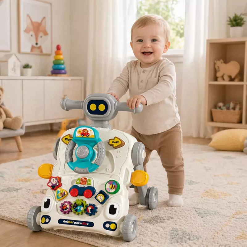 LEAN TOYS Interaktiivne Õppimisratas, Lükkeratas, Laud, Tõukeratas 5 in 1 Hall