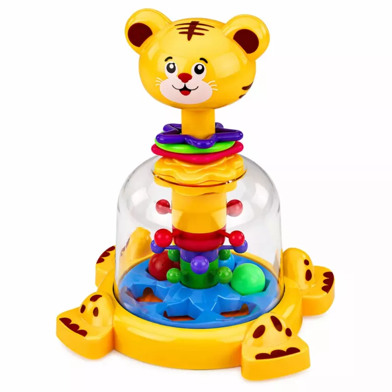 LEAN TOYS Interaktiivne Tiigrikassist Vurr Pöörlevate Pallidega Imikutele
