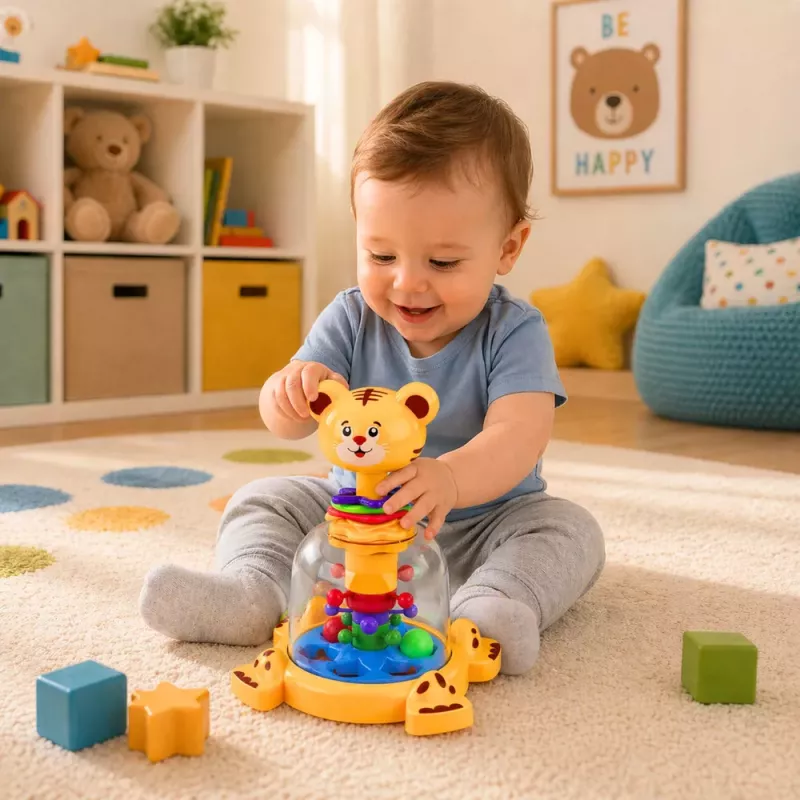 LEAN TOYS Interaktiivne Tiigrikassist Vurr Pöörlevate Pallidega Imikutele