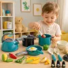 LEAN TOYS Little Chef's Set - Kööginõud, Nõud, Veekeetja, Türkiissinine, 33 Osaline