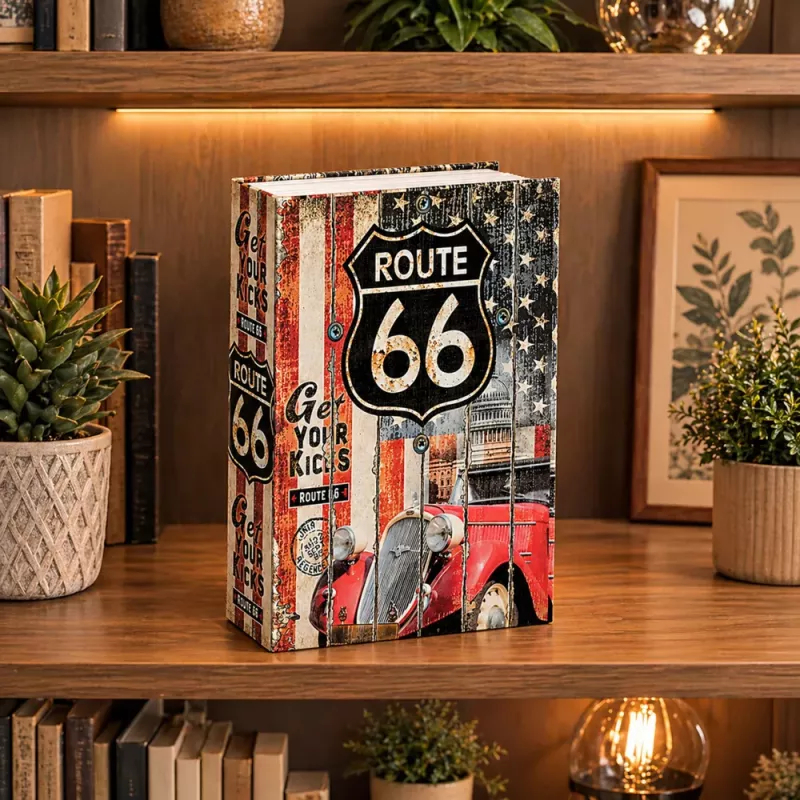 LEAN TOYS Book Safe with Key Small Cash Box Route 66 Large