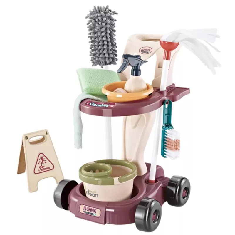 LEAN TOYS Laste koristuskomplekt käru, mopi, ämbri ja tolmuimejaga, 26 osa