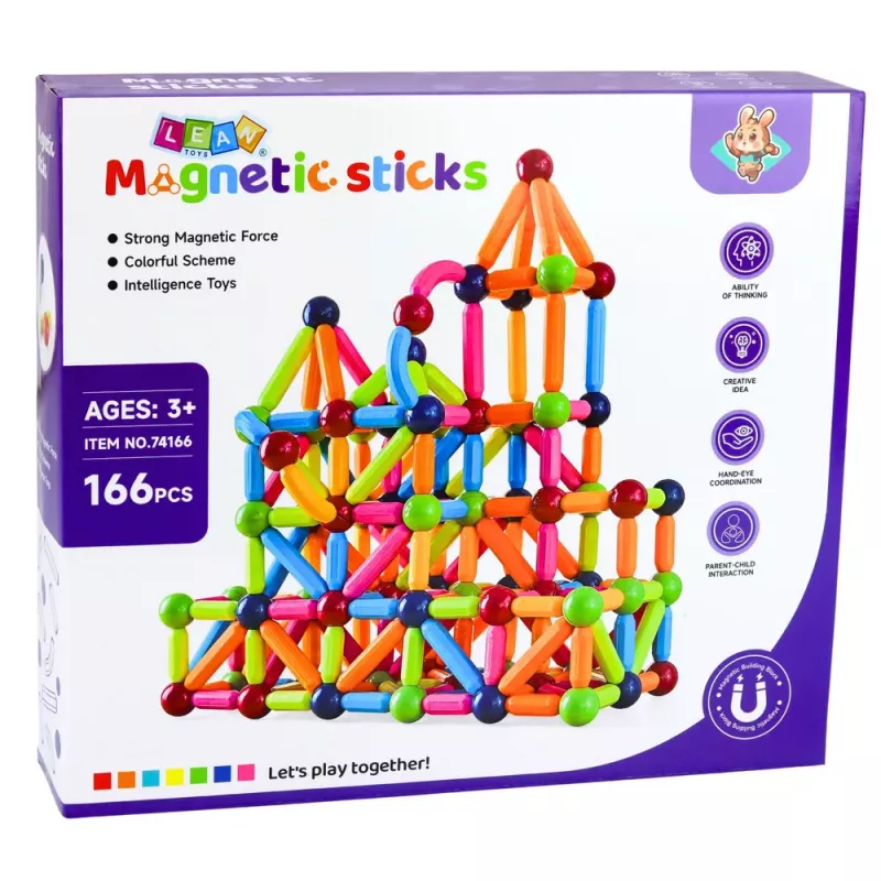 LEAN TOYS Magnetiliste ehituspulkade komplekt Loominguline Värviline 166 tk