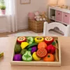 LEAN TOYS Wooden Fruit Chopping Set Magnetic Safe Knife Board