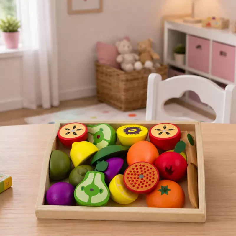 LEAN TOYS Wooden Fruit Chopping Set Magnetic Safe Knife Board