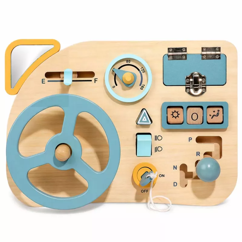 LEAN TOYS Wooden Manipulation Board Sensory Steering Wheel Switch Lever