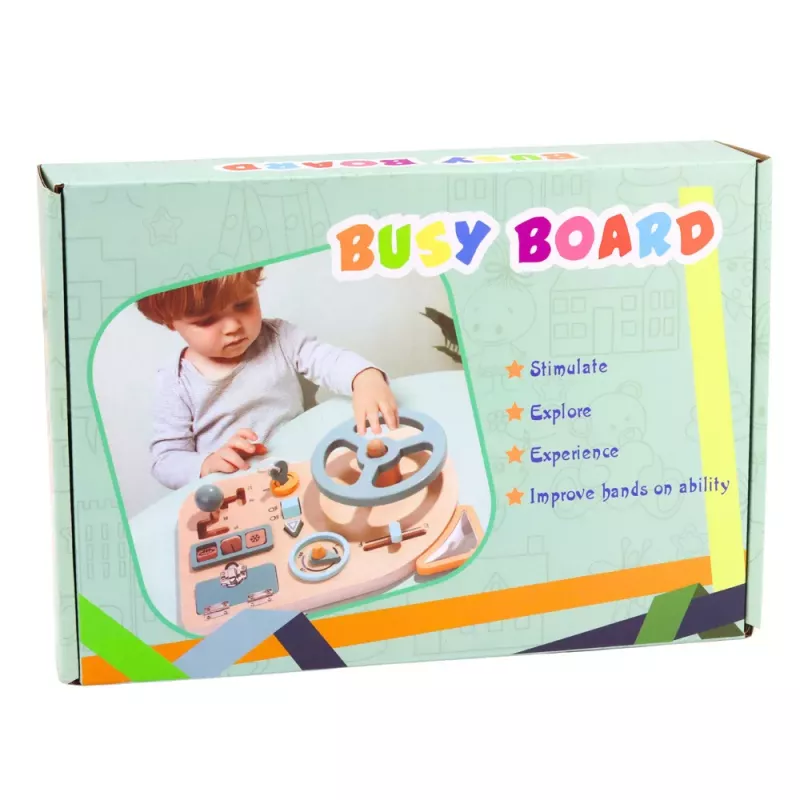 LEAN TOYS Wooden Manipulation Board Sensory Steering Wheel Switch Lever