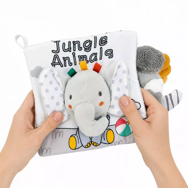 LEAN TOYS Pehme sensoorne raamat sahiseva ja piiksuva elevandiga, hall