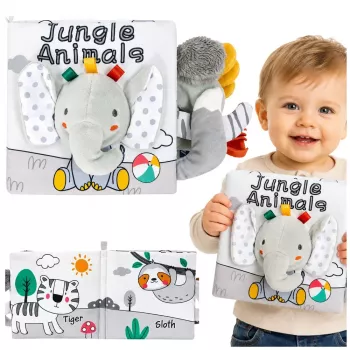 LEAN TOYS Pehme sensoorne raamat sahiseva ja piiksuva elevandiga, hall