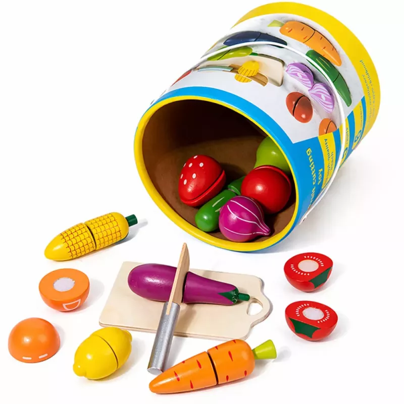 LEAN TOYS Wooden Fruit Vegetable Chopping Board Safety Knife Bucket Set 13 pcs
