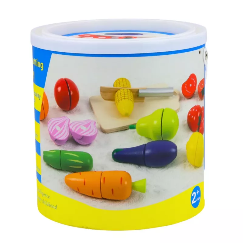 LEAN TOYS Wooden Fruit Vegetable Chopping Board Safety Knife Bucket Set 13 pcs
