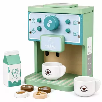 LEAN TOYS Puidust kohvimasina komplekt tasside, piima ja tarvikutega lastele