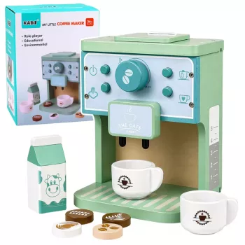 LEAN TOYS Puidust kohvimasina komplekt tasside, piima ja tarvikutega lastele