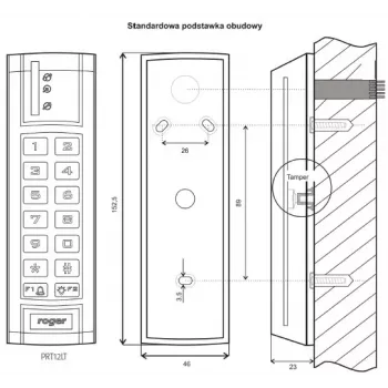ROGER PRT12LT-G läheduslugeja, 125 kHz, RS485, IP67, hall