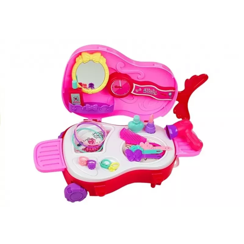 LEAN TOYS Kaasaskantav riietumislaud viiulikarbis peegliga - must kunstnahast meigikohver