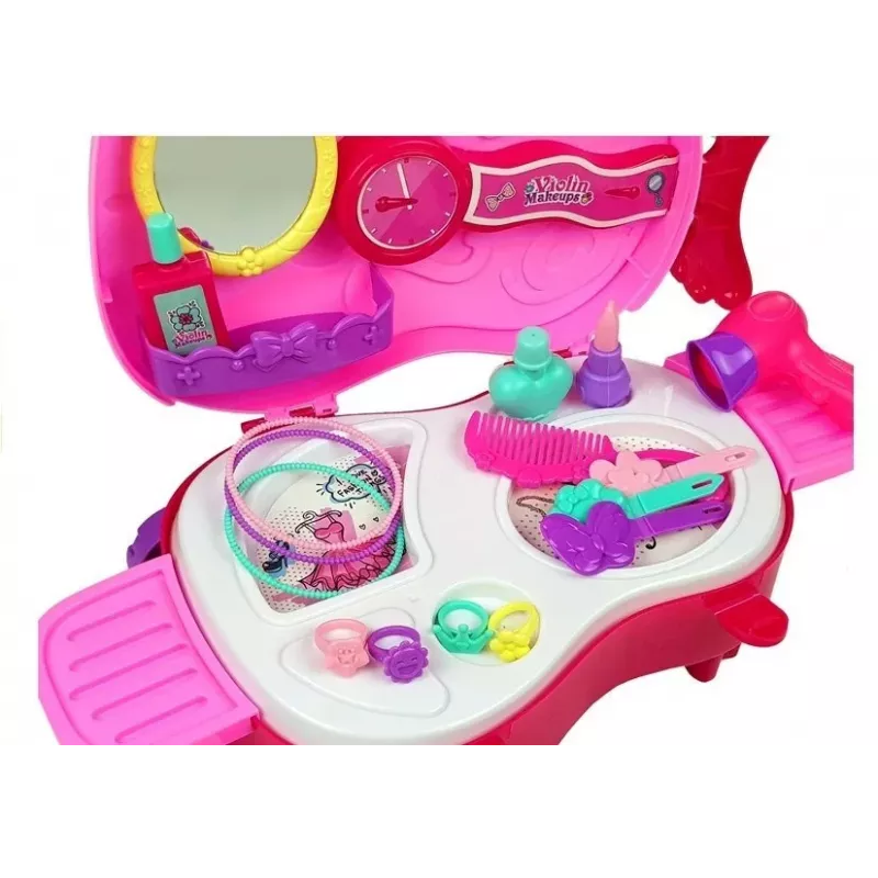 LEAN TOYS Kaasaskantav riietumislaud viiulikarbis peegliga - must kunstnahast meigikohver