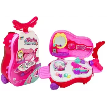 LEAN TOYS Kaasaskantav riietumislaud viiulikarbis peegliga - must kunstnahast meigikohver