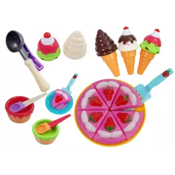 LEAN TOYS Magustoitude, magustoitude, jäätise, küpsiste ja aksessuaaride komplekt - Teeseldud toidumängu komplekt