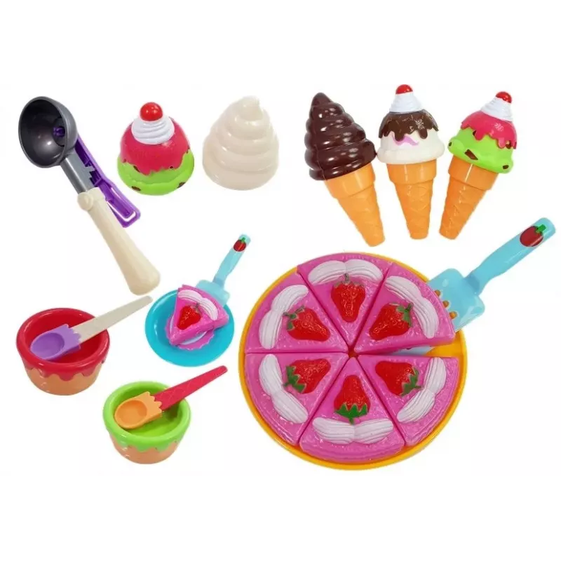 LEAN TOYS Magustoitude, magustoitude, jäätise, küpsiste ja aksessuaaride komplekt - Teeseldud toidumängu komplekt