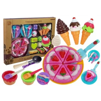 LEAN TOYS Magustoitude, magustoitude, jäätise, küpsiste ja aksessuaaride komplekt - Teeseldud toidumängu komplekt