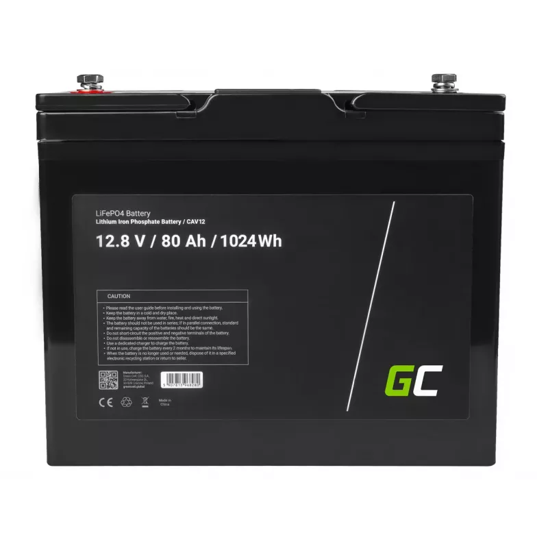 Greencell LiFePO4 Aku fotogalvaanilistele haagissuvilatele ja paatidele 12V 12.8V 80Ah