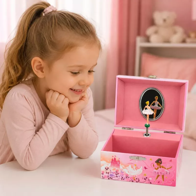 LEAN TOYS Üleskeeratav Muusikakarp Ehtekarp Lastele Peegliga Roosa