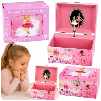 LEAN TOYS Üleskeeratav Muusikakarp Ehtekarp Lastele Peegliga Roosa