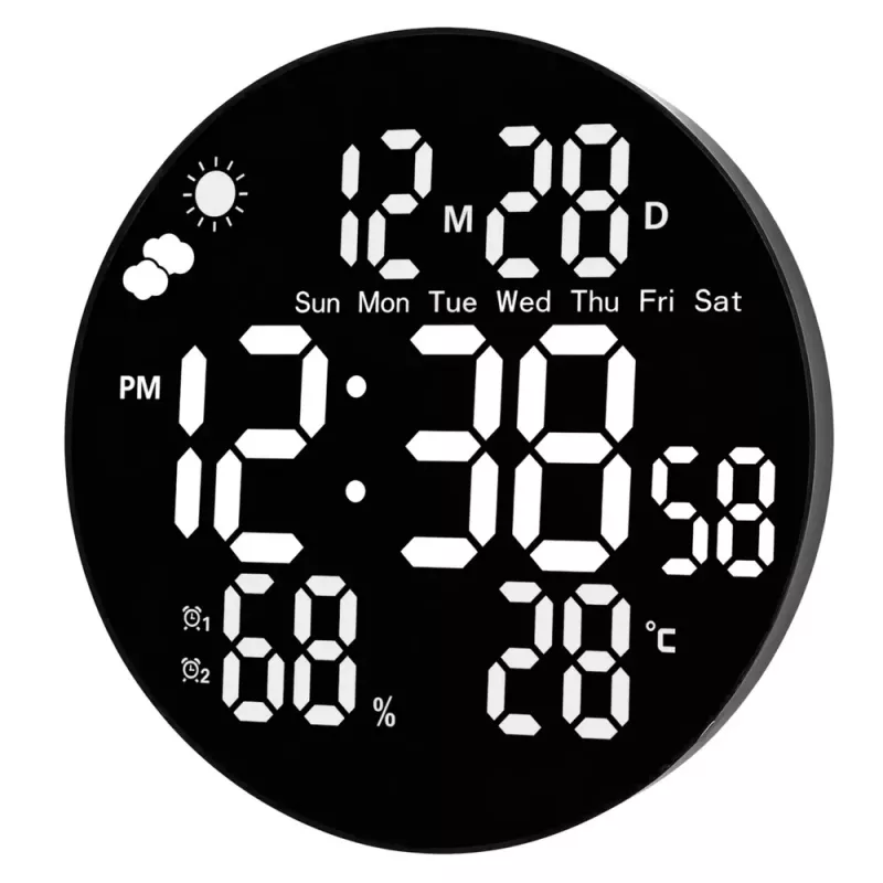 LEAN Digital LED seinakell kuupäeva, temperatuuri, niiskuse, alarmi ja kaugjuhtimispuldiga 25 cm