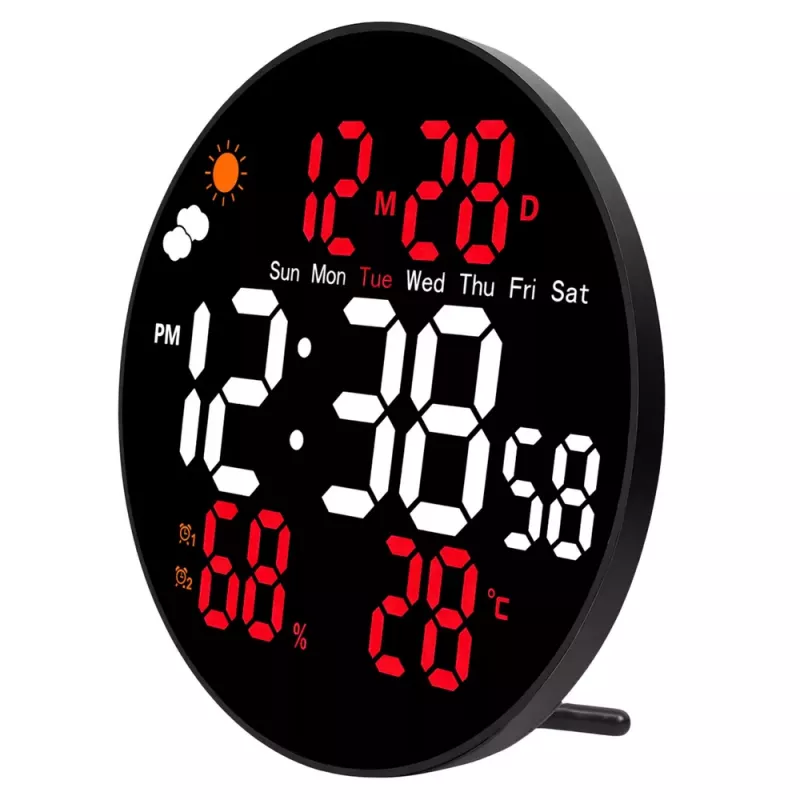 LEAN Digital LED seinakell kuupäeva, temperatuuri, niiskuse, alarmi ja kaugjuhtimispuldiga 25 cm