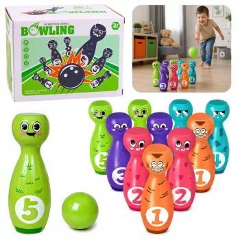 LEAN TOYS Bowling with Smiley Faces Educational Game for Children Skill Sports 10 pcs.