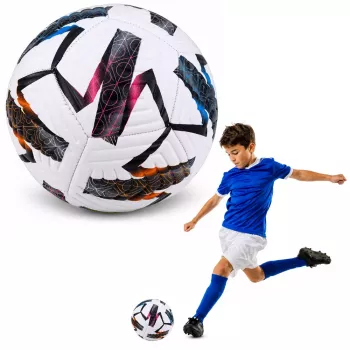 LEAN TOYS Treenijalgpall muruväljakule, valge, mustriga, 22 cm, suurus 5