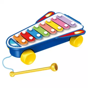 LEAN TOYS Laste taldrikud Rakett ratastel Kosmoselaev Pulgaga Sinine