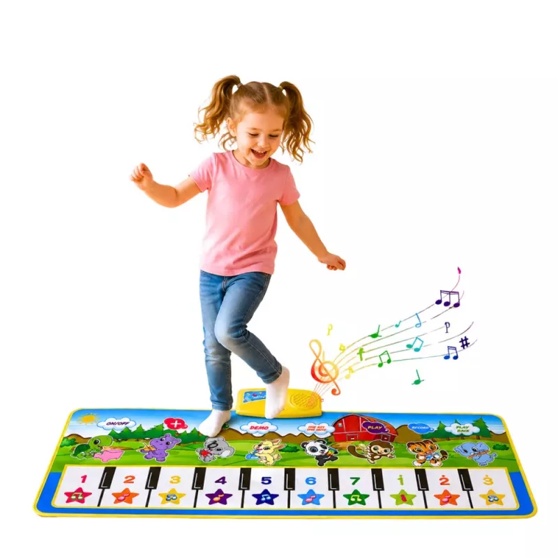LEAN TOYS Hariv muusikaline matt klaver loomade helid pillihelid 100x36 cm