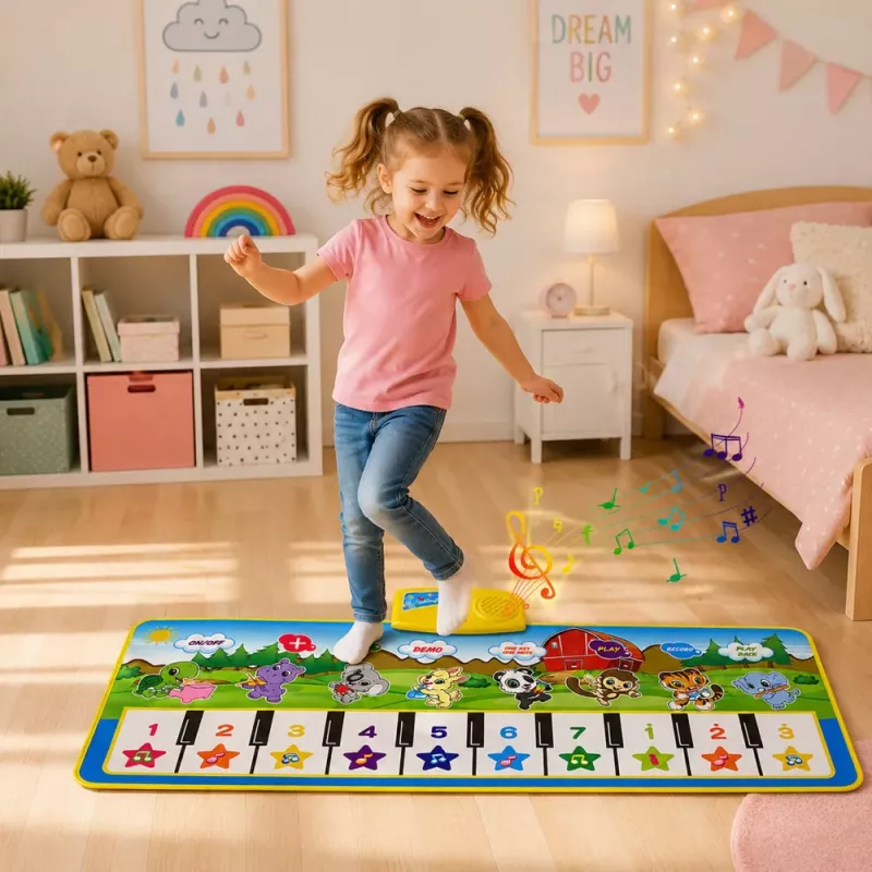LEAN TOYS Hariv muusikaline matt klaver loomade helid pillihelid 100x36 cm