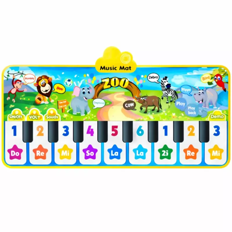 LEAN TOYS Interaktiivne tantsumatt klaveriga Loomaaia loomad 10 meloodiat 126 cm