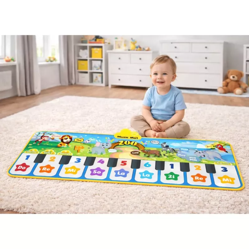 LEAN TOYS Interaktiivne tantsumatt klaveriga Loomaaia loomad 10 meloodiat 126 cm