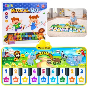 LEAN TOYS Interaktiivne tantsumatt klaveriga Loomaaia loomad 10 meloodiat 126 cm
