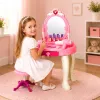 LEAN TOYS Lasten meigilaud tooliga, tuled, föön, tarvikud, helid, roosa