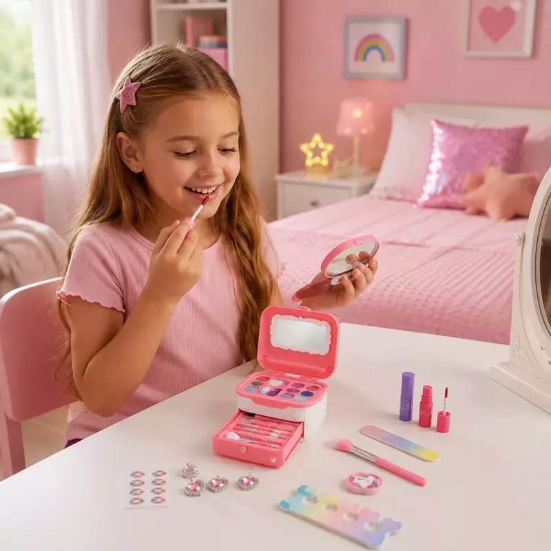 LEAN TOYS Beauty Set Lastekosmeetikakarp Roosa Ükssarvik 72 tk