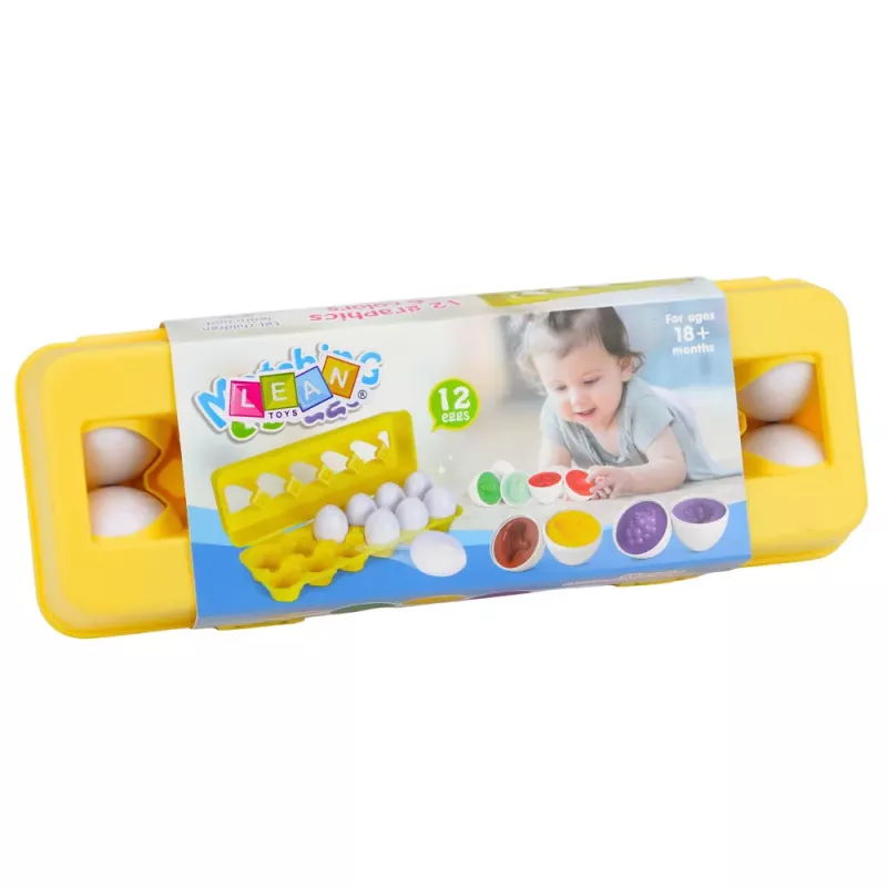 LEAN TOYS Hariv munasorter, kujude sobitamine, värvilised puuviljad, 12 tk.