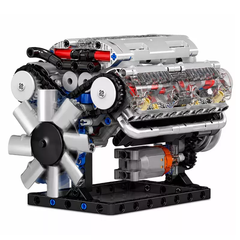 LEAN TOYS Ehitusklotsid V8 mootori mehaaniline mudel liikuvate kolbidega 552 tk