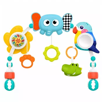 LEAN TOYS Meeleelamuskaar Elevandiga Võrevoodi, Turvatooli, Käru jaoks, Peegel, Kõristi