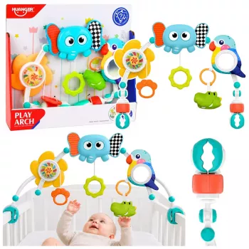 LEAN TOYS Meeleelamuskaar Elevandiga Võrevoodi, Turvatooli, Käru jaoks, Peegel, Kõristi