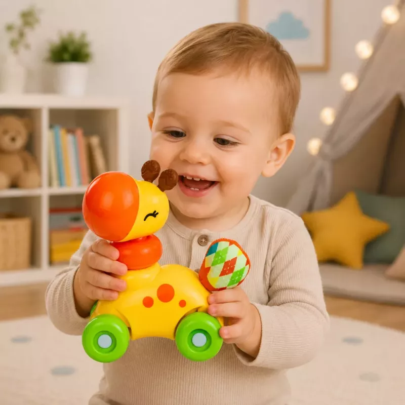 LEAN TOYS Interaktiivne sensoorne mänguasi Kaelkirjakauto väikelastele Kollane