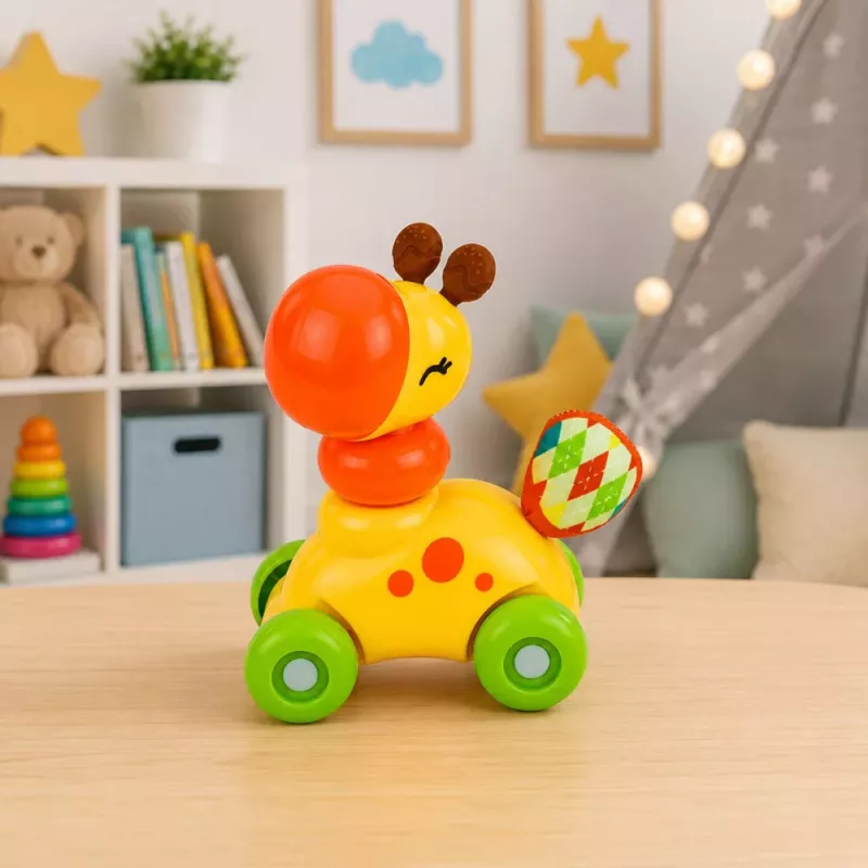 LEAN TOYS Interaktiivne sensoorne mänguasi Kaelkirjakauto väikelastele Kollane